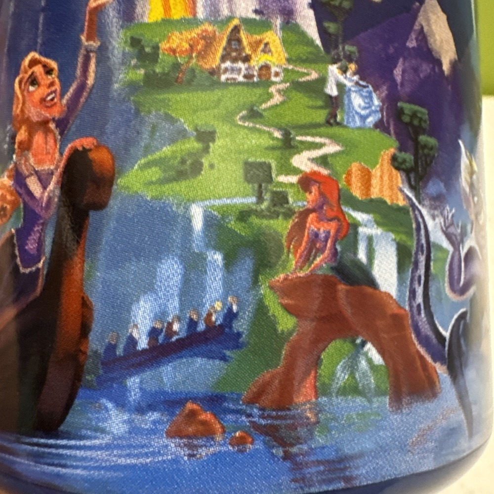 Walt Disney World Parks Blue Mug Little Mermaid, Tangled, Snow White Icons Rides - Picture 7 of 14